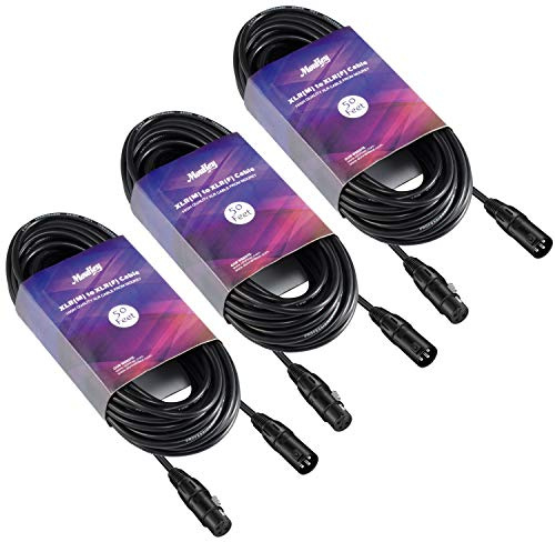 Moukey XLR Cables 50ft Microphone Cable, XLR Male to XLR Female Mic Speaker Cable, Black, 3 Pack