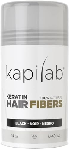 Kapilab Streuhaar Schwarz, Premium Haarpuder zur Haarverdichtung Haarfasern für Dünner Werdenes Haar Keratin Haarpulver Mehr Volumen Hair Fibers für Männer und Frauen - 12.5 gramm