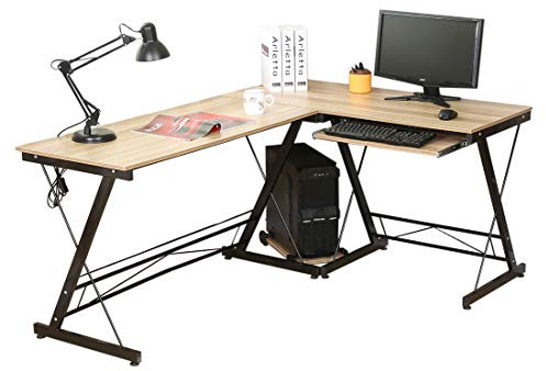 homelikesport Bureau d'angle en L–Bureau à Angle, Gaming, Bureau d'angle, Bureau en L,idéal pour étude, Travail ou Jeux,Cadre métallique Simple à Monter.