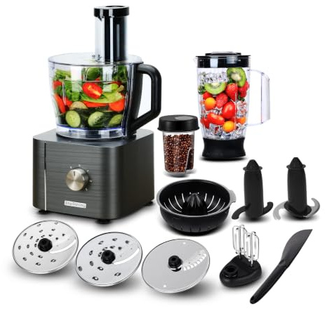 TopStrong Robot da Cucina, Robot Cucina 1100W, Robot Cucina Multifunzione Compatto,11 in 1 Food Processor(frullatore, spremiagrumi e macinacaffè)