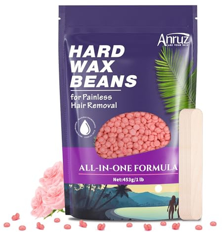 ANRUZ 453g Cera Depilatoria para Pieles Sensible - Rosa Cera Caliente con 10 Aplicadores - Cera Depilatoria Caliente para Axila, Brasileño, Bikini, Pierna, Vello Grueso