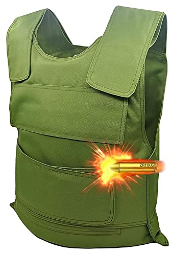 ZRHXG Schusssichere Weste Militär Kugelsichere Schutzweste, Schusssicher Ausrüstung Einstellbar Sicherheitswesten Taktische Ballistische Kugelsichere, Es Gibt Taschen (Grün)