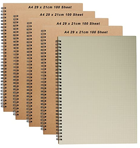 ZOENHOU 4 Stück A4 Raster Notizbuch, A4 Kariert Spiralblock,100g/m², 200 Seiten/100 Blatt, 21x29cm Skizzenbuch Spiralbindung für Geschäft, Zeichnungen und Tagebuch, Quadratische Rasterseiten