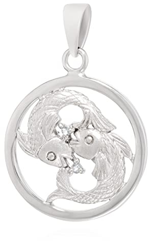 NKlaus ciondolo 15mm acquamarina autentica segno zodiacale Pesci argento 925 zodiaco rotondo con pietra natale 14110
