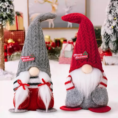 2 Pezzi Gnomi Natalizi Decorazioni per Casa - Gnomo Peluche Home Decor per Cucine Fatto a Mano - Gnomo di Natale per Interni - Regali di Natale (Rosso)