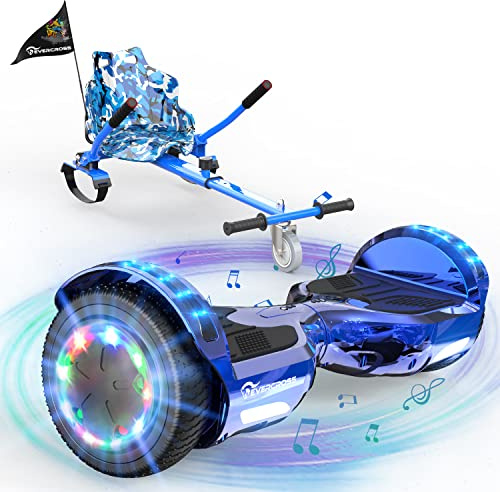 EVERCROSS XP9 Hoverboards con Sedile 6,5'', Overboard con Hoverkart per Bambini e Adulti, Hoverboards con musica Bluetooth e luci a LED, Batteria 4 AH, Max 15 km/h, 7KG Overboard con 5,6KG Seduta