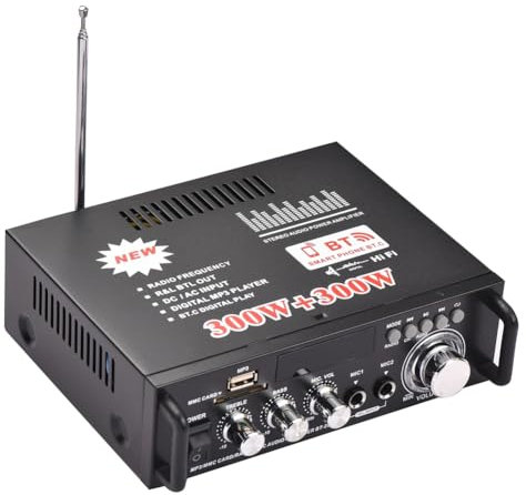 Suoumwa BT-298A Mini Amplificador de Potencia de Audio 2CH 300W + 300W para el Hogar del AutomóVil Receptor de Audio Digital Bluetooth AMP Radio FM Enchufe de la UE