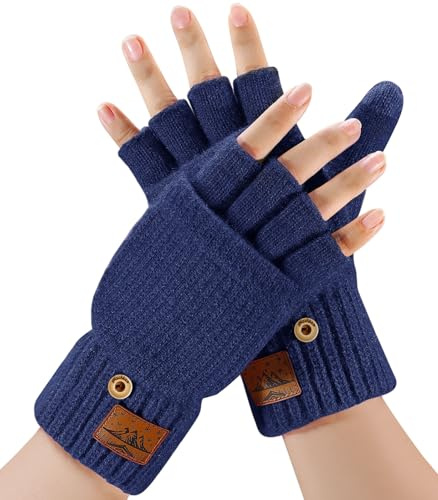 CHENMEI Gants d'hiver pour Hommes Femmes - Gants Demi Doigts Convertibles,Chaud Mitaines,Gants sans Doigts Doublés en Alpaga,Gants d'hiver à Écran Tactile,pour Hommes et Femmes Intérieur et Extérieur