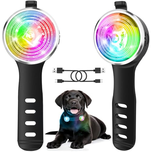 Tubasion Dog Lights for Night Walking, Tubasion Upgraded 8 Modes Rechargeable Dog Collar Light for Nighttime Clip On, IP66 Waterproof and Durable Silicon Band Safety Lights for Pet Collar(2-Pack)