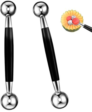 2 PCS Double Sided Melon Baller, Round Melon Balls Fruit Baller Scoop Melon Baller Scoop Stainless Steel Melon Baller Melon Scoop Double Scoop Ice Cream Cone Double Dessert Scoop for Fruit Ice Cream