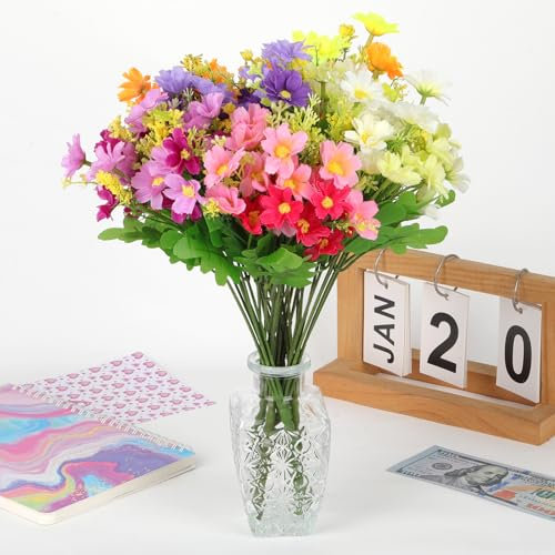 QOEOTUY 6 PCS Künstliche Blumen - Kunstblumen Wie Echt, UV-Beständige - Blumenstrauß Künstlich - Plastikblumen Dekoration für Gräber Draußen Innen Garten