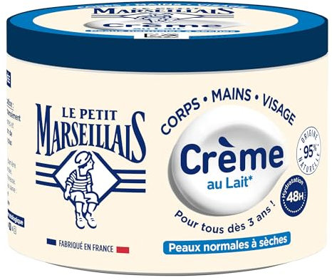 Le Petit Marseillais Crème Hydratante Multi-Usage Lait (pot de 360 ml) – Crème corps, mains et visage pour les peaux normales à sèches – Soin hydratant 48h avec 95% d'ingrédients d'origine naturelle