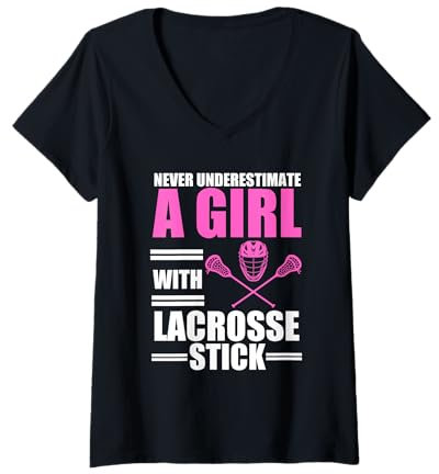 Damen Coole Lacrosse-Kunst für Ehefrau, Mädchen, Frauen, Lax-Helm, Sportliebhaber T-Shirt mit V-Ausschnitt