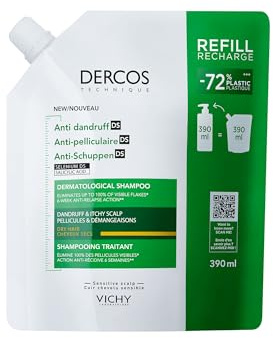 Vichy Dercos Eco-Ricarica Shampoo Anti-Forfora DS per Capelli Secchi, Azione Anti-Prurito e Anti-Ricomparsa, Arricchito Con Selenio, Formato Eco-Ricarica, 390 ml