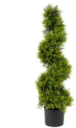 Best Artificial Cedar Spiral Conifer Topiary Trees UV Fade Protected - Suitable For Outdoor Use (3ft)