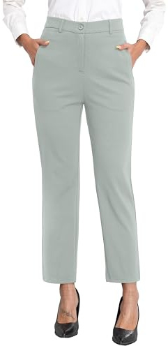 GRECERELLE kostymbyxor, dam, tygbyxor, business, stretchbyxor, elegant, elastisk linning med dragkedja, fickor och knappar för kontor, affärer, vardag, LJUSGRÅ, XXL