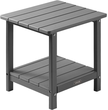 VEVOR Mesa Auxiliar de Exterior de HDPE 45 x 38 x 44 cm, Mesita Baja de Jardín de 2 Niveles, Mesa de Centro Multiuso Robusto y Estable para Terraza, Piscina, Playa, Porche, Interior, Exterior, Gris