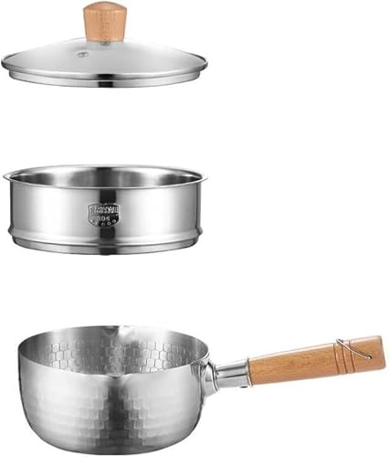 Rostfri stålpanna, japanska portar kastrull non-stick kastrull med ång- och trähandtag, mjölkkastrull nudelkruka eller ramen/mjölk
