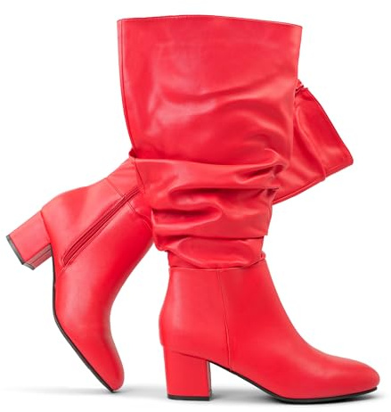 Chicblooms Botas de vestir pantorrilla extra ancha para mujer, botas holgadas de ante con tacón de bloque