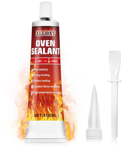 ALLONY Silicona Alta Temperatura, Pegamento Alta Temperatura, Silicona Negra, Masilla Refractaria, 1000 Grados, Pegamento Alta Temperatura para Horno, Estufa, Chimenea, Cristal, 100ML
