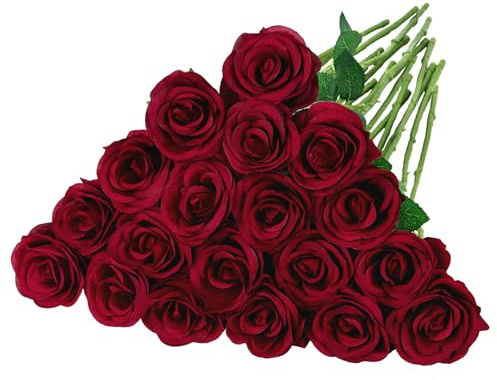 BlueCloudy 16 Stück Rote Rosen Künstliche Rosenstrauß Fake Kunstrosen