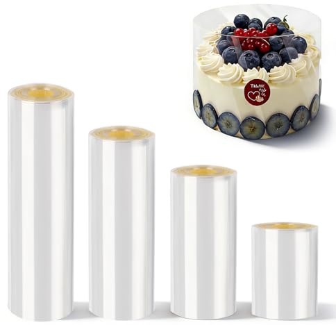 winbest 4 rullar tårtkantfolie återanvändbar 6/8/10/15 cm hög x 10 m tårtring plast tårta folie transparent acetat folie för tårtdekoration tårta choklad mousse
