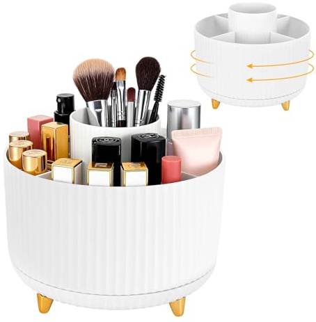 Organizador de Maquillaje Giratorio 360°, Almacenaje Maquillajes 5 Ranuras | Organizador de Brochas de Maquillaje, Baño Makeup Organizer, Almacenamiento Cosméticos Para Escritorio, Tocador, Baño