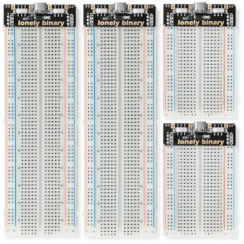 Lonely Binary Solderless Breadboard Power Supply Kit - 2X 830 Tie Points + 2X 400 Tie Points Boards, 4X USB-C Power Modules (3.3V/5V Switchable, 500mA Protection) for ESP32 STEM DIY Prototyping