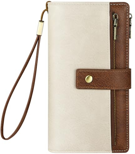 Vicloon Cartera Mujer Grande Monedero,Piel PU Vintage Billetera Largo con Cremallera Correa Extraíble RFID Carteras De Mujer,Compartimiento Múltiple Billetera Bifold Mujeres 24 Ranuras