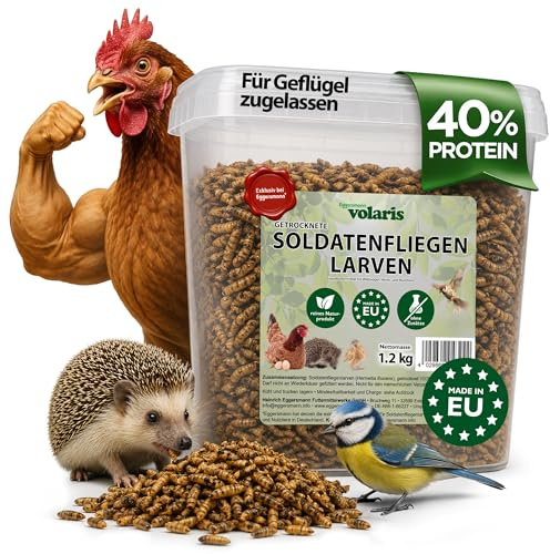 Eggersmann Soldatfluglarver torkade | 1,2 kg – 4 l | kycklingfoder från Europa | 100 % ren naturprodukt Lämplig som fågelfoder, igelkottfoder, fiskfoder och mycket mer | bra alternativ till mjölmaskar