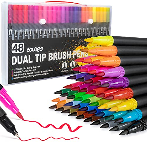 ‎‎Dual Brush Pen Set: Filzstifte Pinselstifte Marker Fineliner Set Aquarell Farben Für Bullet Journal, Malbücher, Handlettering, Manga Kalligraphie stifte Malstifte Für Kinder und Erwachsene (48)