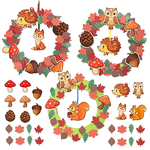 WEDNOK 8tlg Herbst Kranz Bastelset Herbstkranz Basteln Kinder Moosgummi Bastelsets DIY Herbstzeit Türkranz Mix & Match Moosgummi Kreativsets für Herbst Halloween