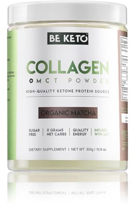 Be Keto Keto-kollagen + MCT-olja – Matcha 300 g – Ketogent och paleovänligt, hydrolyserat gräsmatat bovint kollagen
