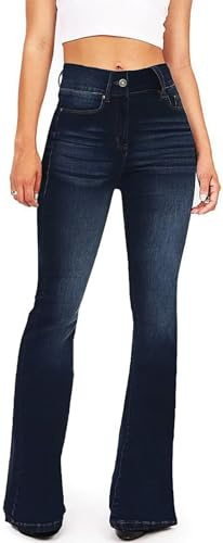KDF Flare Jeans for Women Women's Bootcut Bell Bottom Jeans High Waisted Stretch Slimming Pants Navy