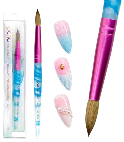PANA Pure Kolinsky Hair Acrylic Nail Brush - Round Shape Pink Ferrule with White Swirl Blue Handle (Size 10)