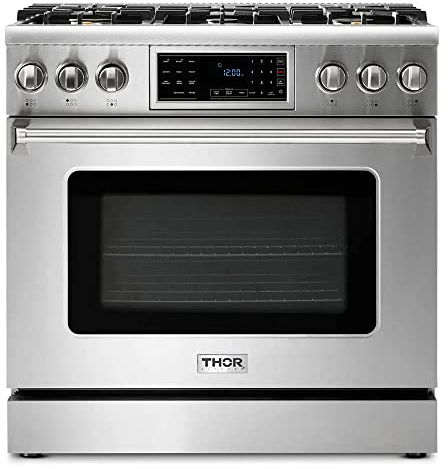 THOR Kitchen 36-Inch Gas Range with Tilt Panel and Self-Cleaning Oven in Stainless Steel - Model TRG3601