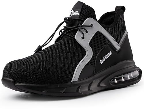 Black Hammer 1900 Men's S1P SRC Water-Resistant Steel Trainers | Kevlar puncture-resistant midsole, air-cushioned sole, canvas upper, fast-pull laces and anti-static heel.