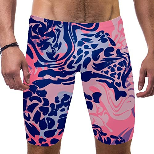 HUI JIN SHOP Rosa Leoparden-Badeanzug für Herren und Jungen, Wettkampf-Schoß-Badeanzug, quadratisches Bein, Ausdauertraining, mehrfarbig, XXL