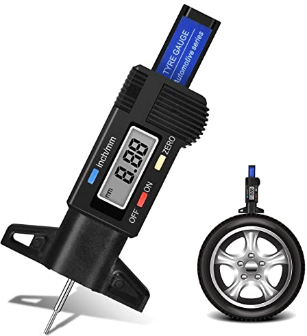 Cozlly 0-25mm Reifenprofilmesser, Reifenprofil Tiefenmesser, Digital Tiefenmesser mit LCD Display, Messung von Reifen-Profiltiefe, Reifenmessergerät für PKW Vans LKW Fahrräder Motorräder