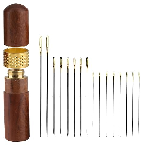 Taiyyi 1Stück Nadelkasten aus Holz 16 Stück Handgefertigte Stricknadeln Nähnadeln Nadelbox aus Palisanderholz mit Fingerhut zur Aufbewahrung von Handgefertigtem Nähnadelzubehör