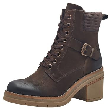 MARCO TOZZI Damen Stiefeletten zum Schnüren mit Blockabsatz mit Reißverschluss, Braun (Cafe), 39 EU