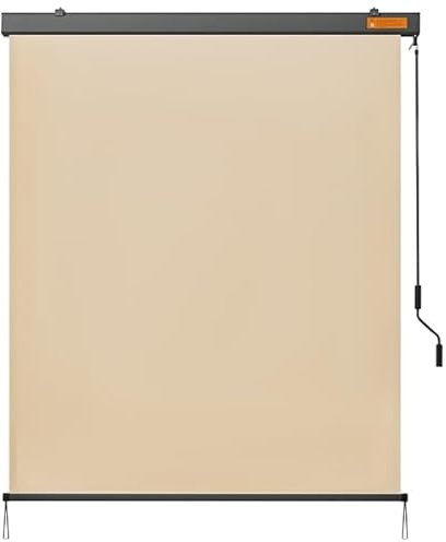 Yaheetech Toldo Vertical 250 x 160 cm Toldo Enrollable a Mano con Manivela Estor para Exterior Protección Solar y de la Intimidad Resistente al Agua con Manivela para Balcón Terraza y Jardín Beige