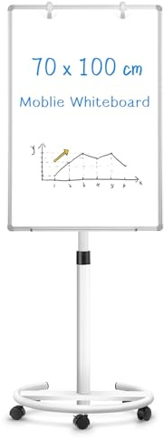 QUEENLINK Mobile Whiteboard, 70x100cm Magnetic White Board with Stand, Height Adjustable Flip Chart Easel, Dry Erase Standing Whiteboard for Office, Teaching