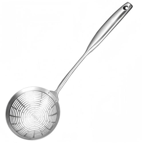 Collfa Cooking Skimmer 304 Stainless Steel Spider Strainer Handheld Metal Slotted Spoon With Holes Mesh Ladle For Spaghetti Pasta;Poached Egg;Noodle;Vegetables;Kitchen Frying And Cooking Tools