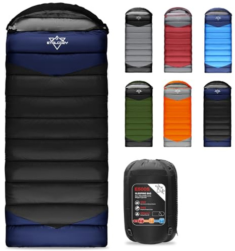 ETGLCOZY Lightweight 3-Season Sleeping Bag for Adults/Kids Camping, Compact w/Compression Sack, Waterproof Ripstop, Portable for Backpacking Hiking Travel, 0-10°C, Black/Navy