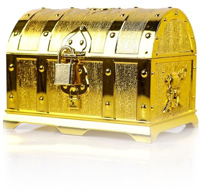 JWTRSVTY Coffre Au Trésor Pirate Doré Pour Enfants, Mini Vintage Avec Serrure Et Clé, Pour Chasse Au Trésor Et Décoration de Fête