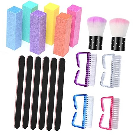 Healeved 1 Set Di Lime Per Manicure 6 Buffer Per Unghie in Tofu Colorati 4 Raspe Per Unghie 2 Pennelli Grandi in Corno Colorati 2 Pennelli Per Colorati Per La Della Bellezza Delle Unghie