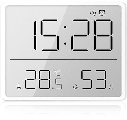 WIYETY Bianco Sveglia digitale: piccola sveglia da viaggio digitale con temperatura di umidità, 12/24 ore ℃/℉, sveglia magnetica da parete per casa, cucina, bagno