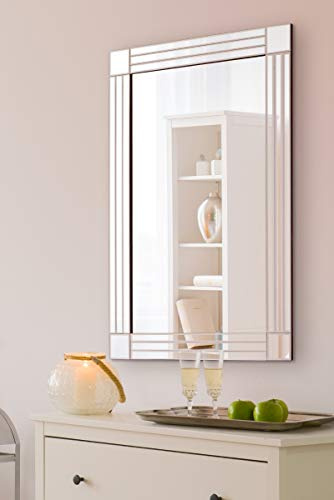 MirrorOutlet Moderno specchio da parete per bagno, 90 x 60 cm, vetro triplo bisellato, stile veneziano, da appendere in orizzontale o verticale, ideale per bagno