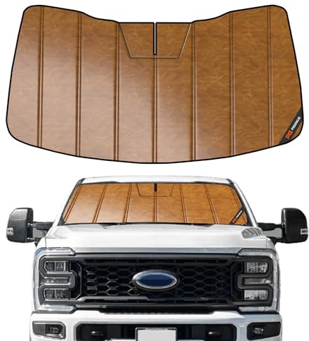 Pigenius Windshield Sun Shade for Ford F-250/F-350/F-450/F-550/F-600 Super Duty 2023-2026, Custom Fit Front Window Sunshade - Leather